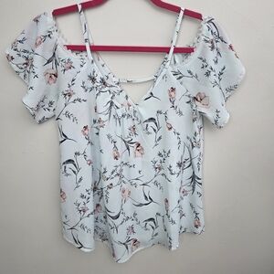 Sienna Sky Floral Cold Shoulder Blouse - White and Pink